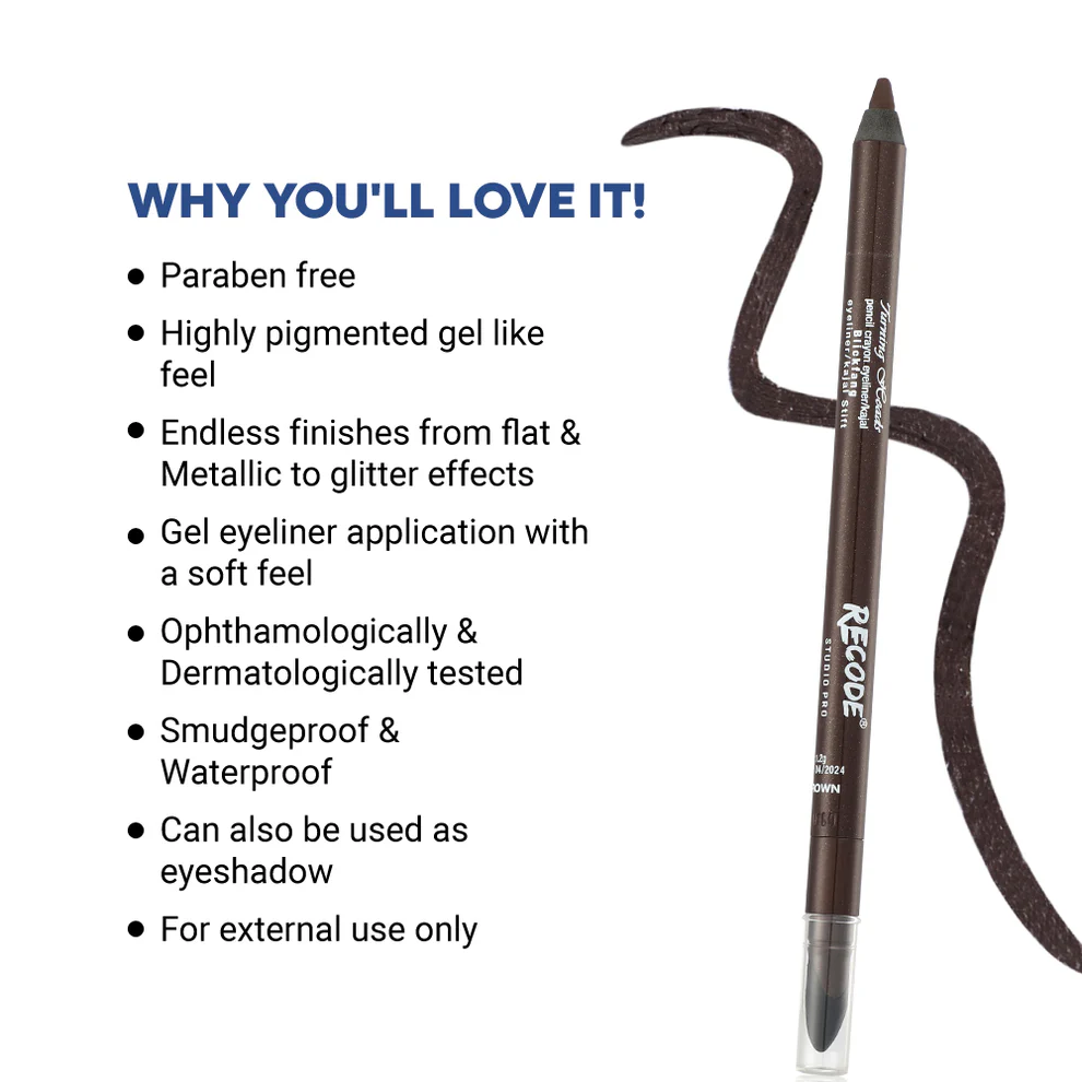 Recode Turning Heads Brown Crayon Gel Eyeliner Cum Kajal Pencil 1.20 G - Image 2