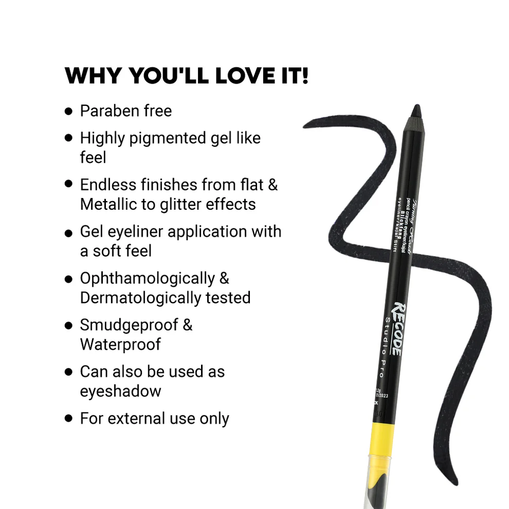 Recode Turning Heads Black Crayon Gel Eyeliner Cum Kajal Pencil 1.20 G - Image 3