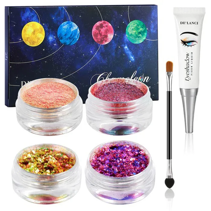 Delanci Chameleon Eyeshadow Flakes Powder Liquid Set