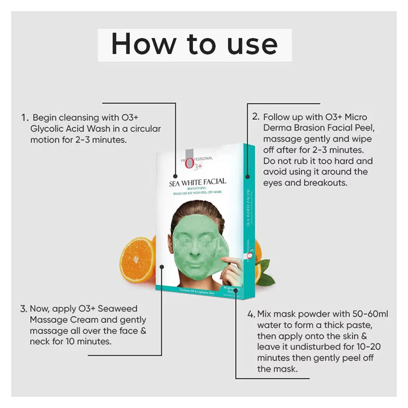 O3+ Sea White Facial Kit Brightening With Peel Off Mask 40G + 5Ml - Image 4