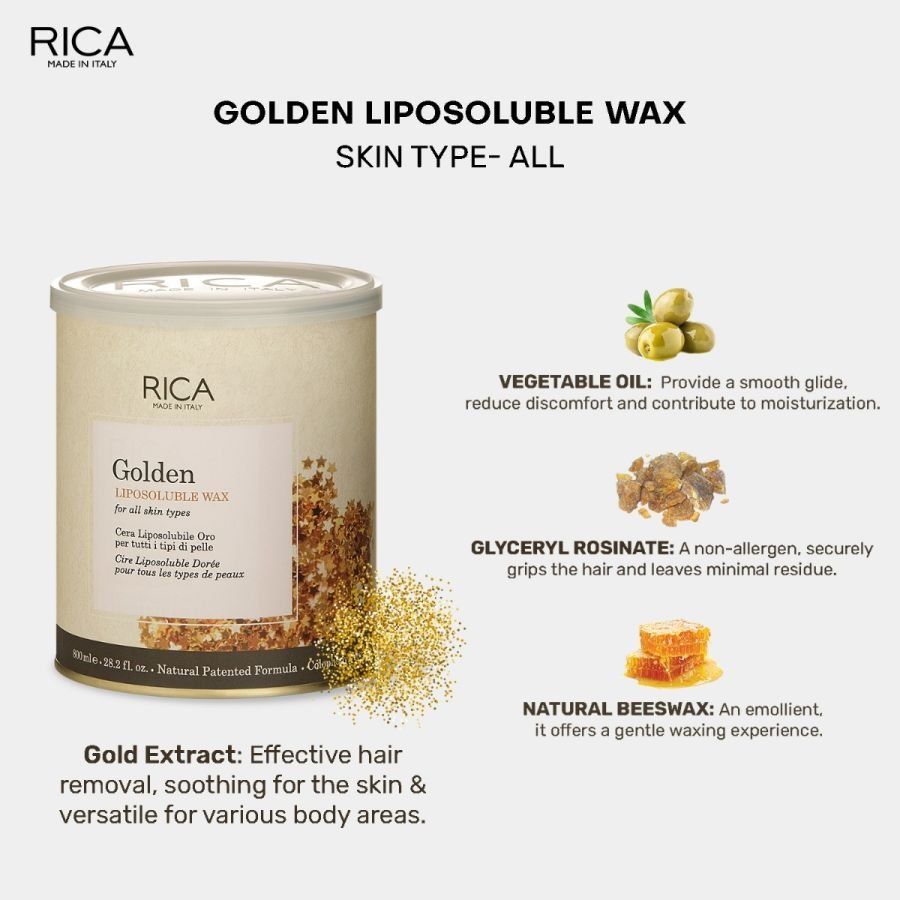Rica Golden Liposoluble Wax for Men & Women – 800 ml (Pack of 1) | Gentle Hair Removal Wax for Smooth & Radiant Skin, Ideal for All Skin Types - Image 2