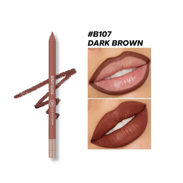 BEAUTY GLAZED 10 Colors Lip Liner Waterproof Matte Lip Pencil Color – B107 Dark Brown