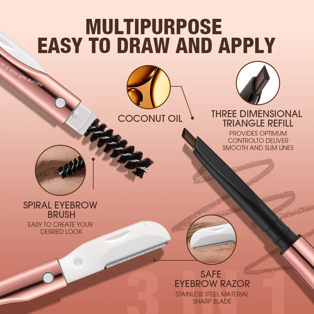 O.TWO.O 3 IN 1 Eyebrow Pen with Eyebrow scraper, brush, eyebrow pencil Color - 04 - Image 5