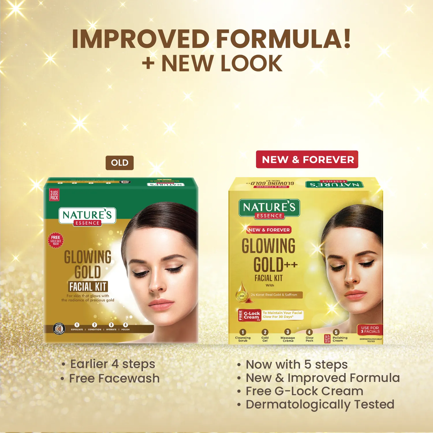 Nature's Essence Glowing Gold Facial Kit, 75 gm+ G-lock cream Free 25 gm - Image 3