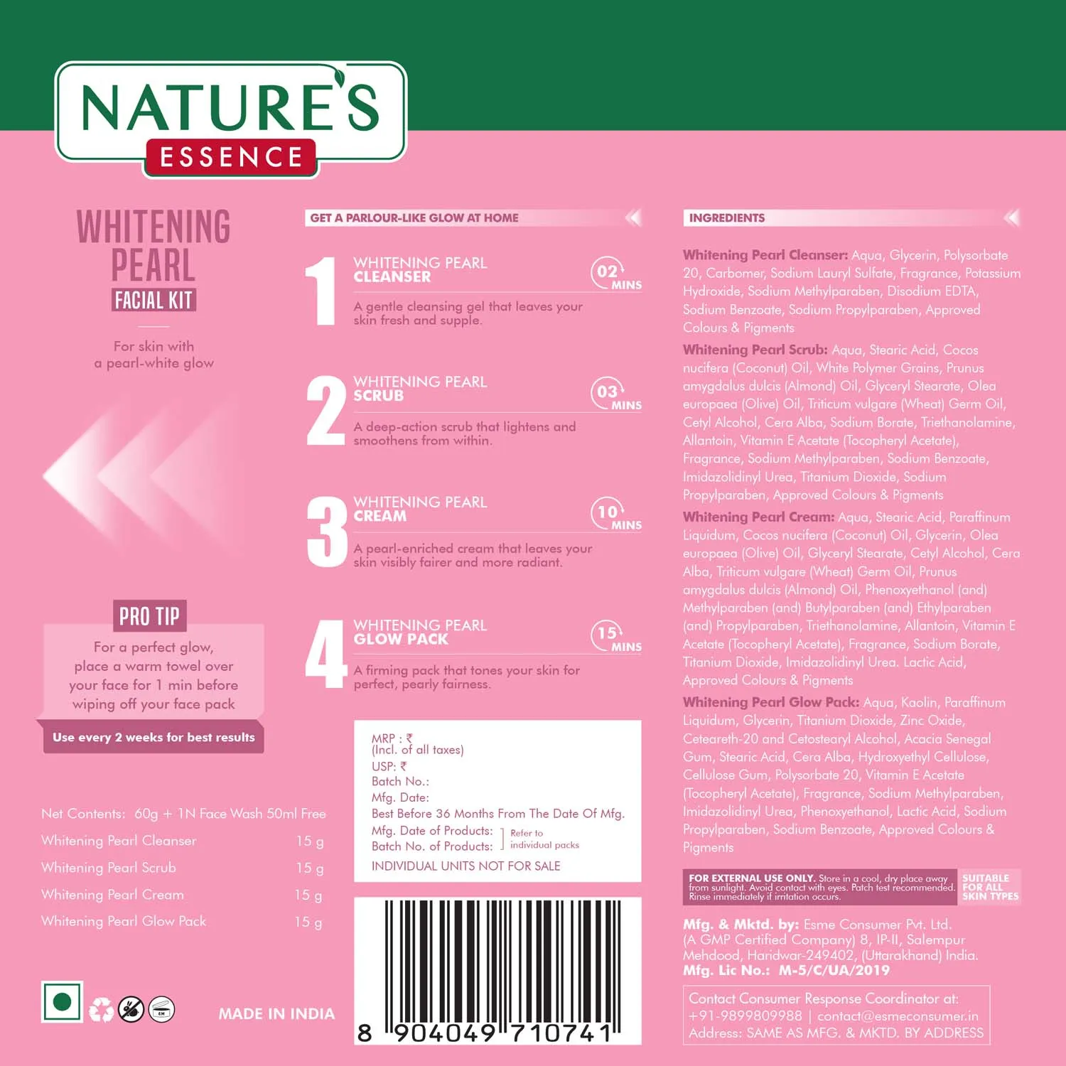 Nature's Essence Whitening Pearl Facial Kit With Free Facewash, 60g+50 ml - Image 7