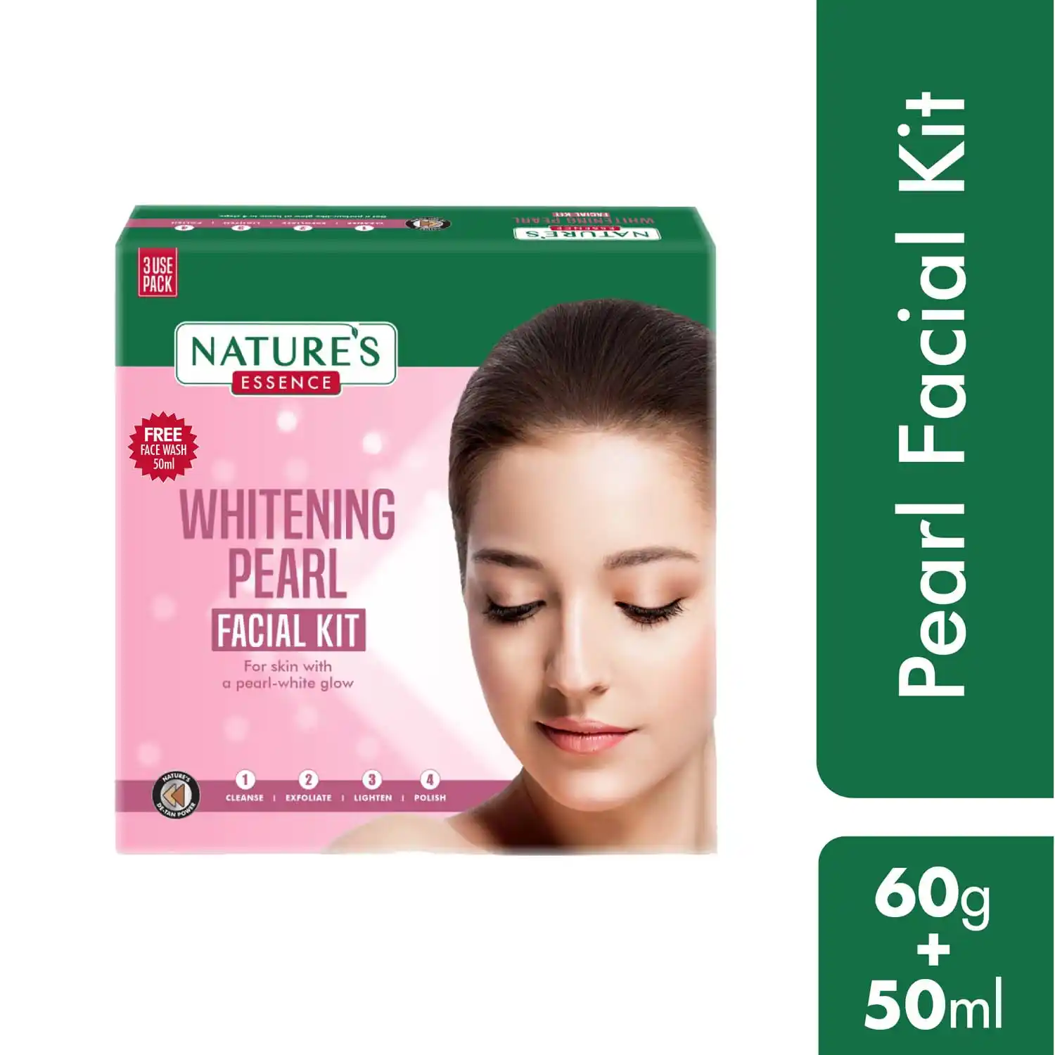 Nature's Essence Whitening Pearl Facial Kit With Free Facewash, 60g+50 ml